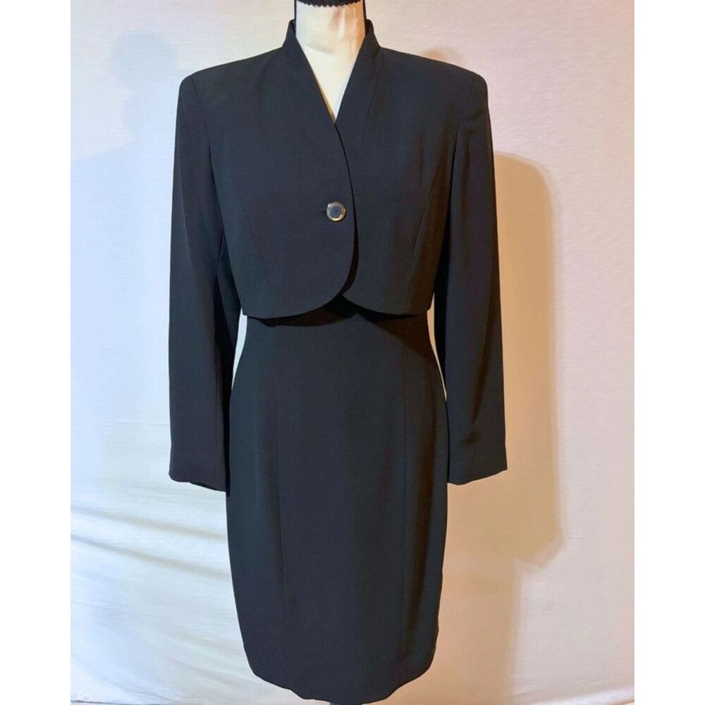 Liz Claiborne Black 2 Piece Dress Jacket Set Size 4 Strappy Sheath Crop